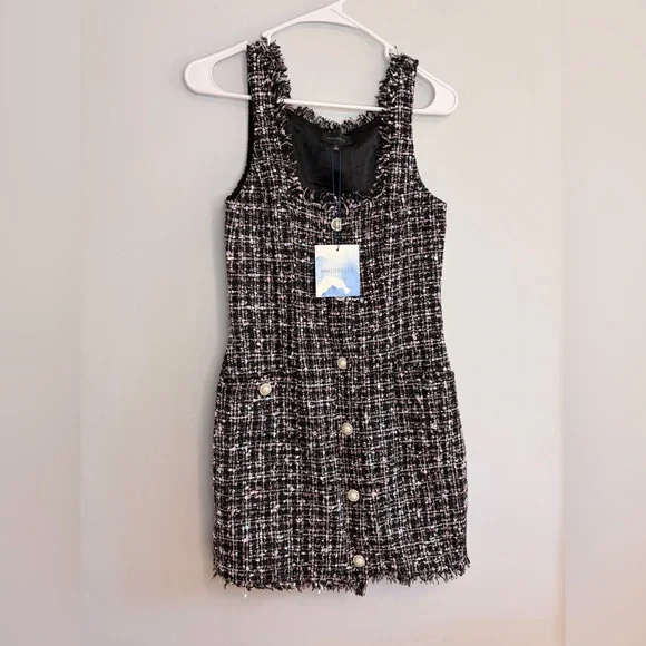 MAJORELLE Bia Black Tweed Mini Dress NWT Revolve XS - Picture 2 of 10